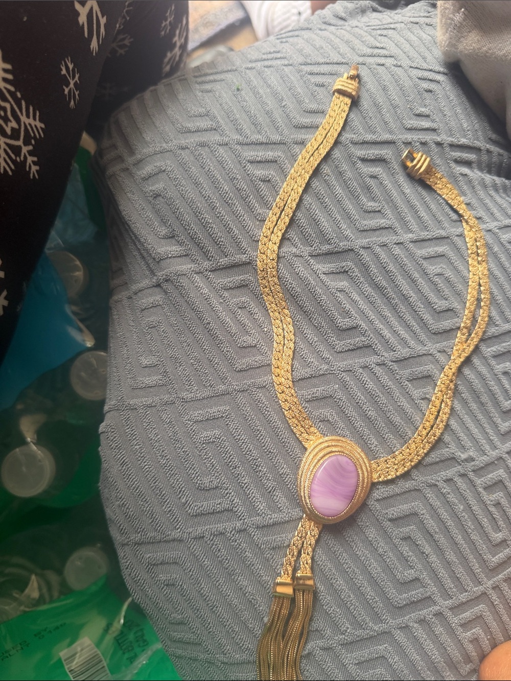 Gold-Tone Necklace with Lavender Stone Pendant - Women Jewelry